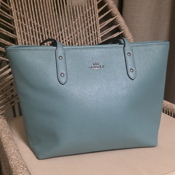 Coach Handbags - Coach Leather Blue Tote Bag Gunmetal Hardware
